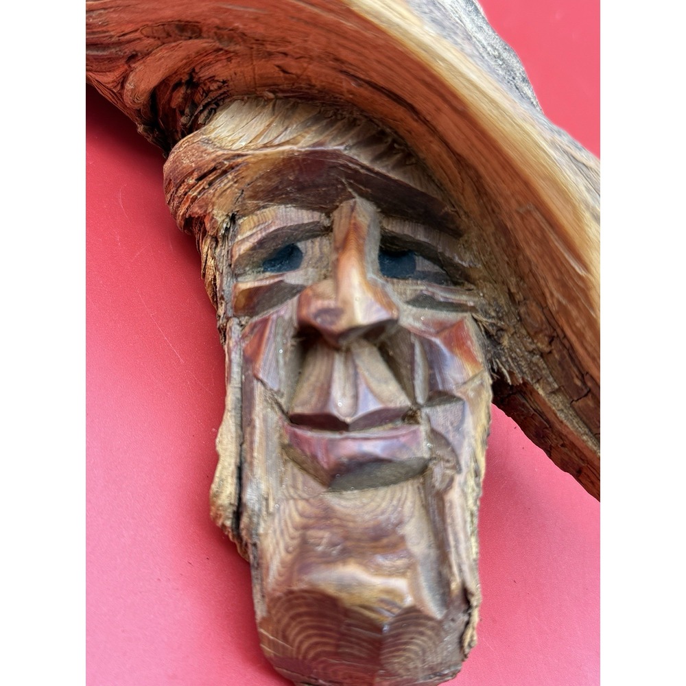 Unique Hand Carved Wooden Face Folk Art Hanging Tree Man Switzerland